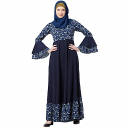 Printed Frilled abaya- Navy Blue Printed Frilled abaya- Navy Blue